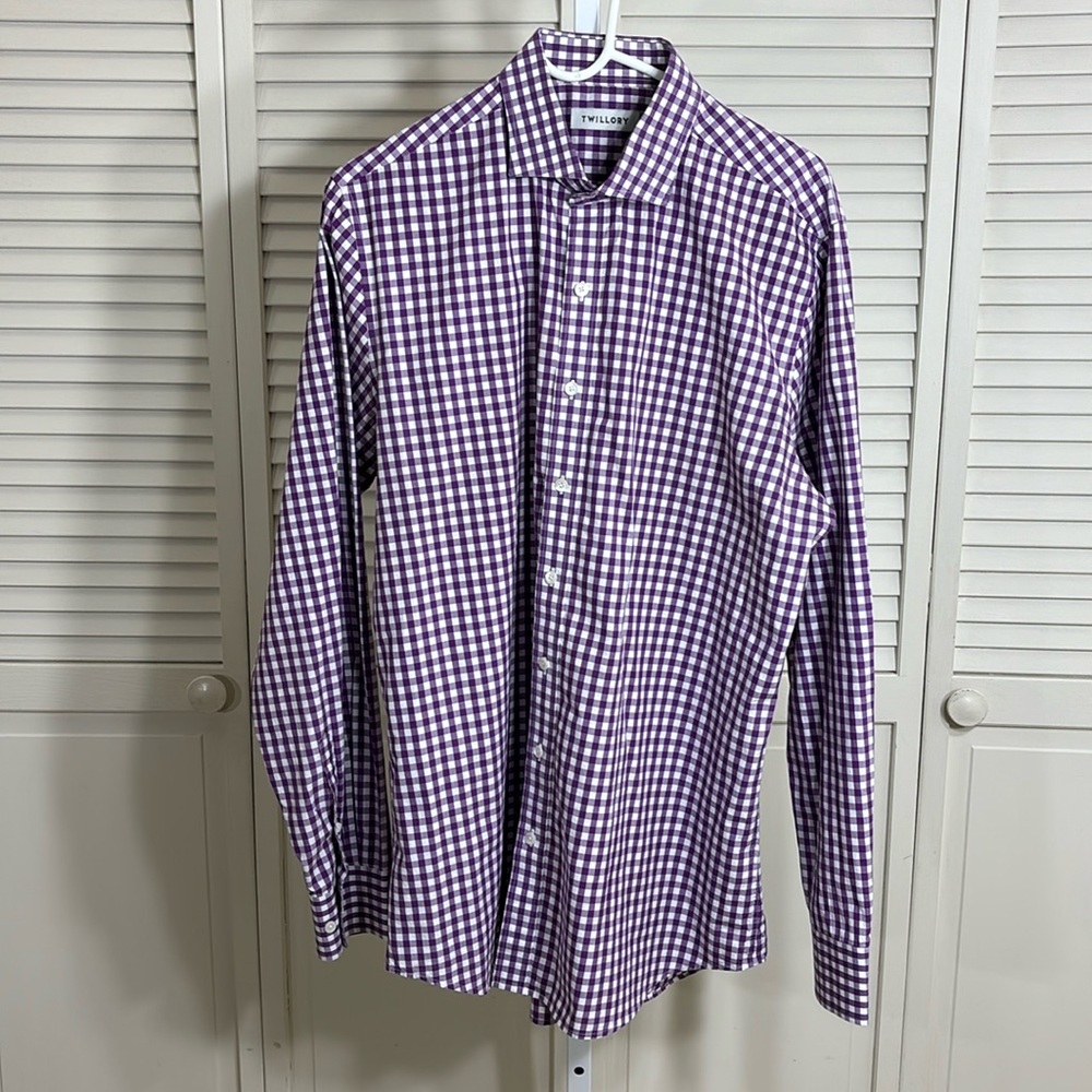 Twillory Cotton Purple & White Gingham Shirt Size 17